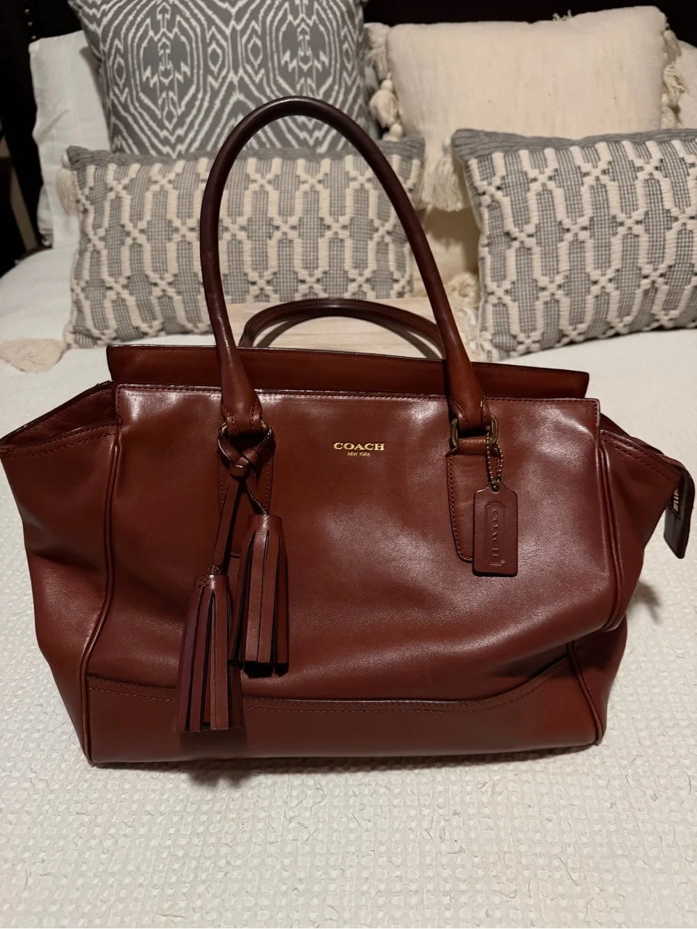 Coach Brown Leather Satchel with Tassel Accents